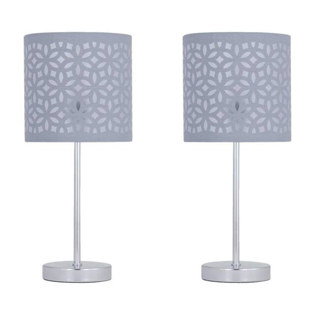 First Choice Lighting Set of 2 Chrome Touch Operated Table Lamps with Grey Cut Out Shades in Silver - image 1