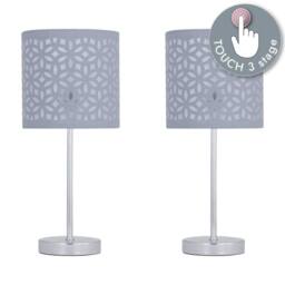First Choice Lighting Set of 2 Chrome Touch Operated Table Lamps with Grey Cut Out Shades in Silver - thumbnail 2
