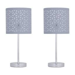 First Choice Lighting Set of 2 Chrome Touch Operated Table Lamps with Grey Cut Out Shades in Silver