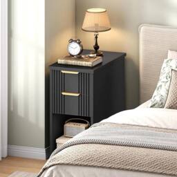 FORGEVIO Slim Narrow 2 Drawer Bedside Cabinet 48x30x60cm in Black - Size: 48 x 30 x 60 cm - thumbnail 4