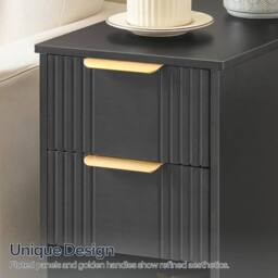 FORGEVIO Slim Narrow 2 Drawer Bedside Cabinet 48x30x60cm in Black - Size: 48 x 30 x 60 cm - thumbnail 3