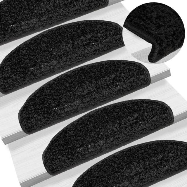 Berkfield Home Carpet Stair Treads 15 pcs Black 65x21x4 cm - Size: Medium - image 1