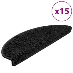 Berkfield Home Carpet Stair Treads 15 pcs Black 65x21x4 cm - Size: Medium - thumbnail 2