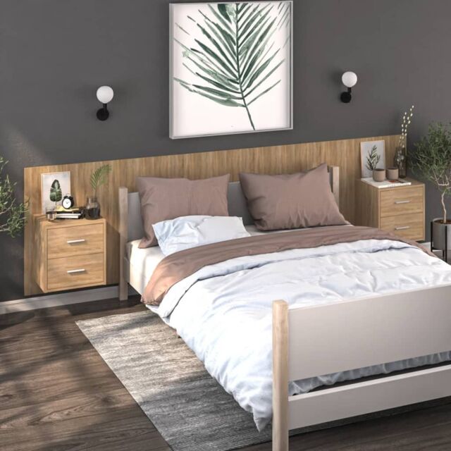 Berkfield Home Wall-mounted Bedside Cabinets 2 pcs Sonoma Oak in Brown - image 1