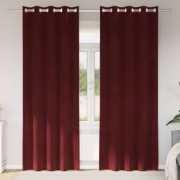 Berkfield Home Elegant Blackout Curtains with Eyelets 2 pcs Wine Red Velvet - thumbnail 2