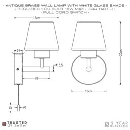 Happy Homewares Modern Metal & Opal Glass IP44 Rated Bathroom Wall Lighting Fixture in Metallic Gold - thumbnail 6