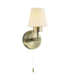 Happy Homewares Modern Metal & Opal Glass IP44 Rated Bathroom Wall Lighting Fixture in Metallic Gold - thumbnail 1