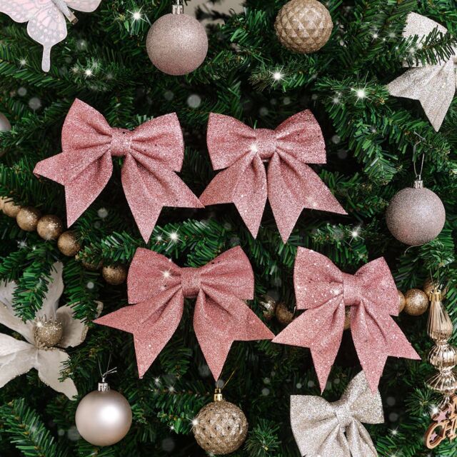 Melody Maison Set Of 4 Glitter Pink Christmas Bows - image 1