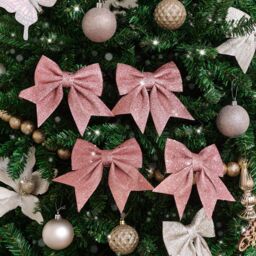 Melody Maison Set Of 4 Glitter Pink Christmas Bows