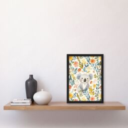 Artery8 Adorable Koala Bear in Floral Meadow Watercolour Framed Wall Art - Size: A4 - thumbnail 4