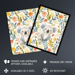 Artery8 Adorable Koala Bear in Floral Meadow Watercolour Framed Wall Art - Size: A4 - thumbnail 2
