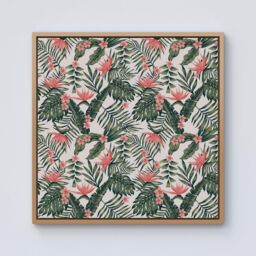 "Warren Reed - Designer Dark Tropical Green Leaves Framed Canvas in Light Brown - Size: W16"" x H16""" - thumbnail 1