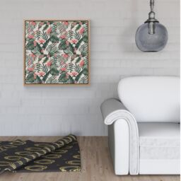 "Warren Reed - Designer Dark Tropical Green Leaves Framed Canvas in Light Brown - Size: W16"" x H16""" - thumbnail 2