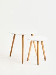 Orsina Round Nest of 2 Tables, Gloss Finish Nesting Table, Versatile Coffee Tables, Small Tables for Living Room in White - thumbnail 3