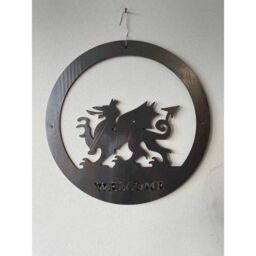Poppyforge Welsh Dragon Welcome Wall Art, Small, Steel, W29.5 x H29.5 cm - BM/RtR in Black