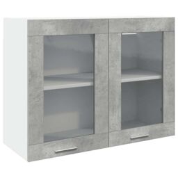 Berkfield Home Hanging Glass Cabinet Lyon Concrete Grey 80x31x60 cm - Size: 80 x 31 x 60 cm - thumbnail 2