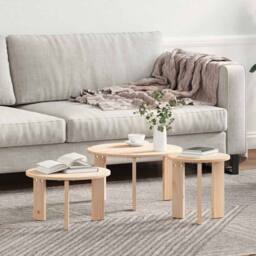 Berkfield Home Coffee Table 3 pcs Natural Solid pine wood - thumbnail 2