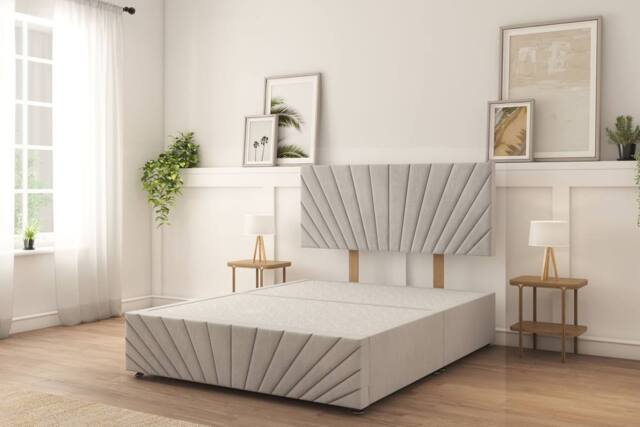 "Sloomy Amberley Naples Divan Bed Base No Drawers With 26"" Strutted Headboard & 12"" Matching Footboard in Silver - Size: Small Double" - image 1