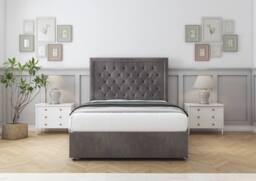 "Sloomy Montana Naples Divan Bed Base No Drawers - 26"" Headboard in Grey - Size: Small Double" - thumbnail 2