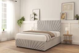 "Sloomy Amberley Naples Divan Bed Base No Drawers With 26"" Strutted Headboard & 12"" Matching Footboard in Silver - Size: Small Double" - thumbnail 2