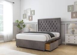 "Sloomy Amberley Naples Divan Bed Base No Drawers With 26"" Strutted Headboard & 12"" Matching Footboard in Silver - Size: Small Double" - thumbnail 4
