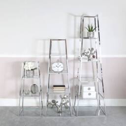 HOME LUXE INTERIOR Logan Steel & Clear Glass 3 Tier Ladder Display Unit - thumbnail 2