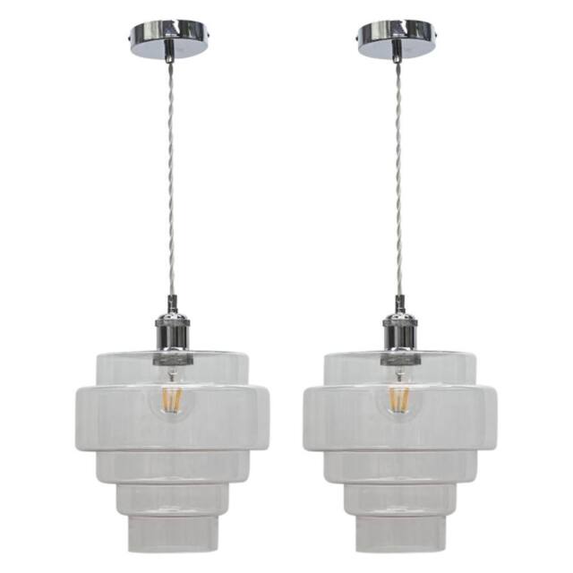 First Choice Lighting Set of 2 Benson - 5 Tier Glass & Chrome Ceiling Pendant Lights in Clear - image 1