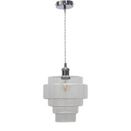 First Choice Lighting Set of 2 Benson - 5 Tier Glass & Chrome Ceiling Pendant Lights in Clear - thumbnail 2