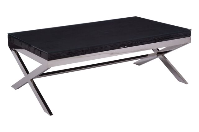 Orsina Natural Wood Coffee Table With Cross Base Design, Rectangular Wooden Table For Livingroom, Solid Mango Wood in Black - image 1