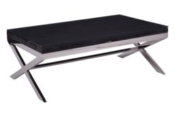 Orsina Natural Wood Coffee Table With Cross Base Design, Rectangular Wooden Table For Livingroom, Solid Mango Wood in Black