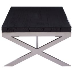 Orsina Natural Wood Coffee Table With Cross Base Design, Rectangular Wooden Table For Livingroom, Solid Mango Wood in Black - thumbnail 2
