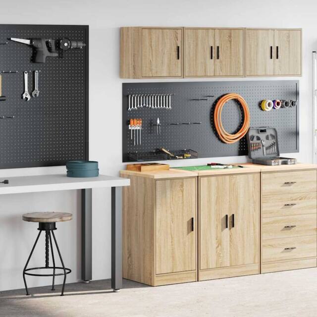 Berkfield Home Garage Cabinets 2 pcs Sonoma Oak Engineered Wood in Brown - image 1