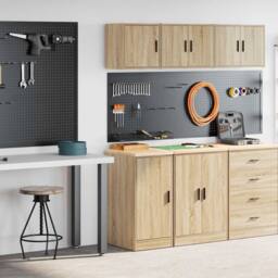 Berkfield Home Garage Cabinets 2 pcs Sonoma Oak Engineered Wood in Brown - thumbnail 1