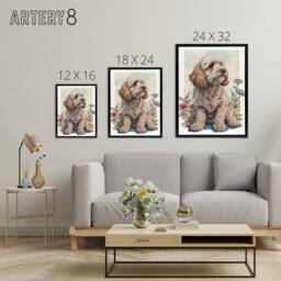 "Artery8 Cockapoo Dog With Spring Wildflowers Framed Canvas Wall Art Print - Size: W12"" x H16""" - thumbnail 4