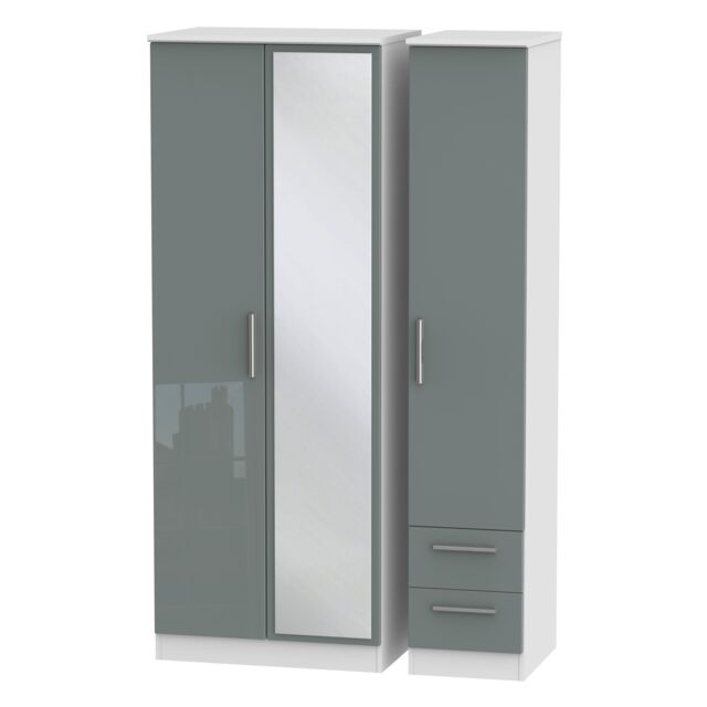 Ready Assembled 2 U Windsor Tall Triple Mirror + Drawer Wardrobe (Ready Assembled) in Light Grey