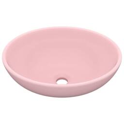 Berkfield Home Luxury Basin Oval-shaped Matt Pink 40x33 cm Ceramic - thumbnail 3
