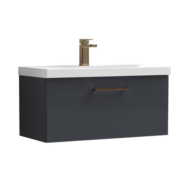 Balterley 800mm Wall Hung 1 Drawer Vanity Basin Unit, Dark Grey, Bronze Handle in Grey - image 1