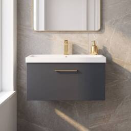 Balterley 800mm Wall Hung 1 Drawer Vanity Basin Unit, Dark Grey, Bronze Handle in Grey - thumbnail 9