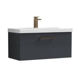 Balterley 800mm Wall Hung 1 Drawer Vanity Basin Unit, Dark Grey, Bronze Handle in Grey - thumbnail 1