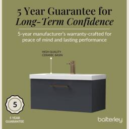 Balterley 800mm Wall Hung 1 Drawer Vanity Basin Unit, Dark Grey, Bronze Handle in Grey - thumbnail 6