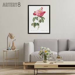 "Artery8 French Rose Botanical Redoute Vintage Black Framed Canvas Wall Art in White - Size: W12"" x H16""" - thumbnail 3