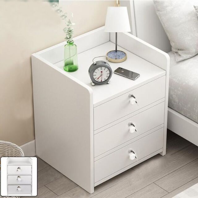 SPETLEK 3 Drawer Wooden Bedroom Bedside Cabinet Furniture Storage in White - image 1