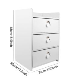 SPETLEK 3 Drawer Wooden Bedroom Bedside Cabinet Furniture Storage in White - thumbnail 2