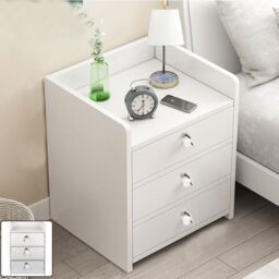 SPETLEK 3 Drawer Wooden Bedroom Bedside Cabinet Furniture Storage in White - thumbnail 1