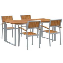 Berkfield Home 5 Piece Garden Dining Set Grey Steel & Solid Wood Acacia - thumbnail 2