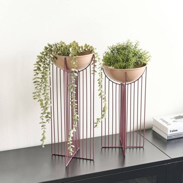 Wyld and Coco Pink Iron Plant Stands Set of 2 55cm and 45cm Indoor - image 1