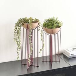 Wyld and Coco Pink Iron Plant Stands Set of 2 55cm and 45cm Indoor