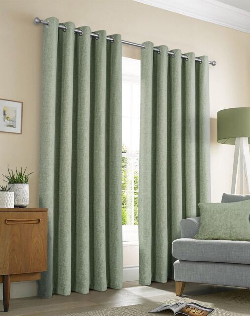 Sundour Amberley Chenille Eyelet Curtains in Green - Size: 168 cm width x 137 cm drop - image 1