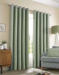 Sundour Amberley Chenille Eyelet Curtains in Green - Size: 168 cm width x 137 cm drop - thumbnail 1