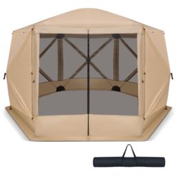 Costway 346 x 305 cm Pop-up Screen House Tent 6-Sided Camping Gazebo Instant Setup Hub Tent with Portable Carrying Bag in Beige - thumbnail 5